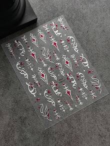1片果凍感銀印美甲貼紙，自黏式美甲貼花，精美圖騰印花搭配紅色水鑽，適合DIY美甲藝術裝飾 - 彩色 - 查看 4