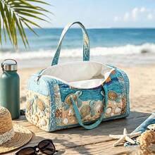 2D Printed Turtle Pattern Tote Beach Bag Large Capacity Lightweight Durable,Zipper Handles Travel Duffle Bag For Sports Outdoor Beach Travel Essential - Multicolor - View 4