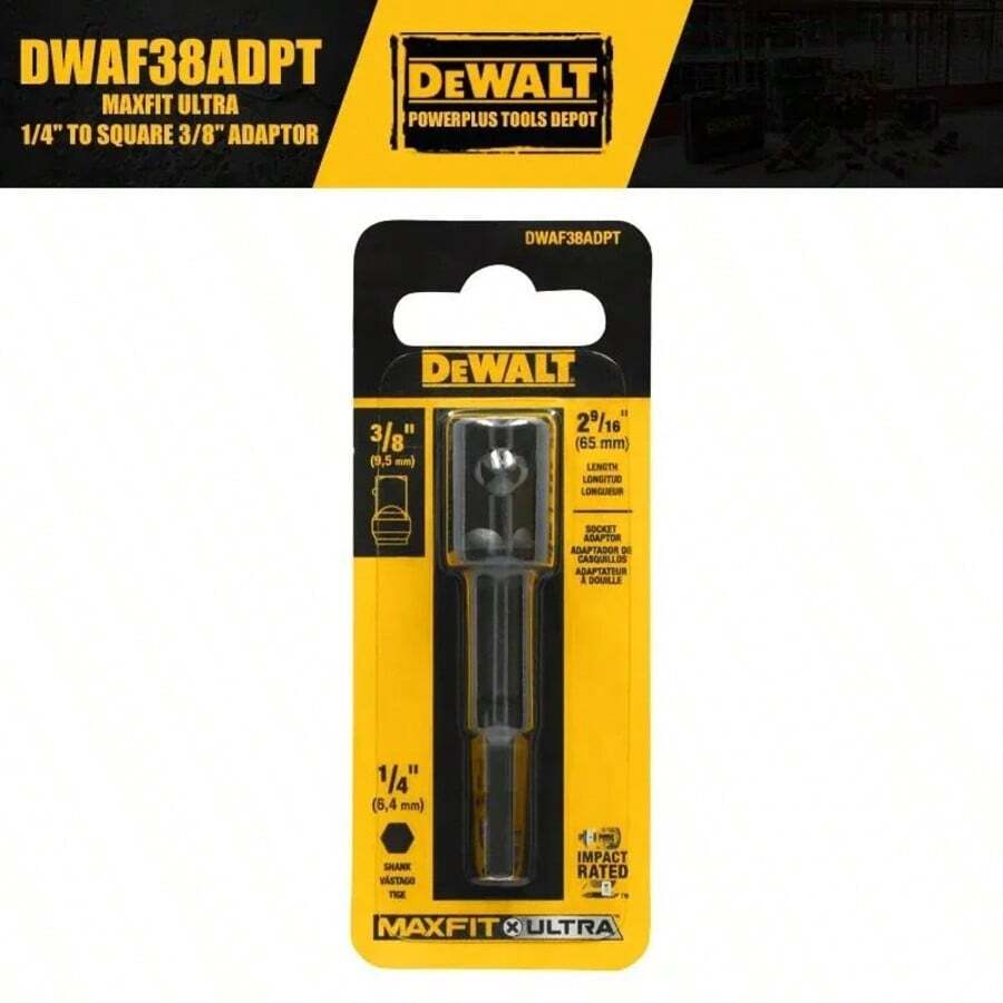 DEWALT Hex Shank Adapter Socket Connector Conversion Bar, Square Adapter Max Impact 1/4" Conversion Hex Adapter Power Tool Accessories, Electric Screwdriver Adapter Drill Bit, DEWALT DWAF38ADPT - DWAF38ADPT - View 1