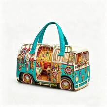 2D Printed Bus Pattern Tote Beach Bag Large Capacity Lightweight Durable, Zipper Handles Travel Duffle Bag For Sports Outdoor Beach Travel Essential - Multicolor - View 4