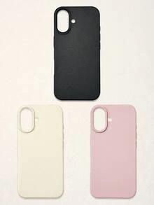 3pcs Solid Color Faux Leather Texture Waterproof Anti-Slip Anti-Fall Phone Cases, Matte Soft TPU Shockproof Protective Covers, Minimalist Aesthetic Dopamine Black / Pink / Cream White Phone Cases, Daily Use & Birthday / Valentine's Day / Mother's Day / Anniversary Gift Choice, Compatible With Iphone Case& Galaxy Case - Multicolor - View 37