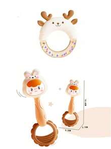 2-In-1 Baby Rattle Teether Set, Cute Cartoon Dinosaur Rabbit Crab Deer Soft Silicone Teething Rattle, Suitable For 0-12 Months Infants, Tummy Time, Stroller, Car, Nursery Sensory Toy, Perfect Baby Shower, Newborn, 1st Birthday Gift - Multicolor - View 13