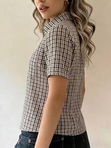 ENGU CO. Chemise à carreaux à manches courtes style Y2K décontractée rétro douce & cool pour femmes, nouvelle collection d'été - Multicolore - Voir 3