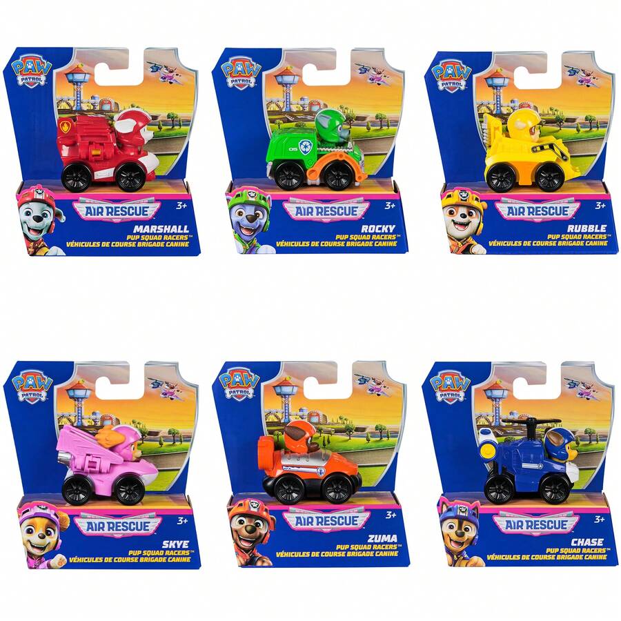 Spin Master Paw Patrol 汪汪隊空中救援、汪汪隊賽車玩具車，Chase、、Skye、Rubble、Rocky 和 Zuma，適合 3 歲及以上男孩女孩