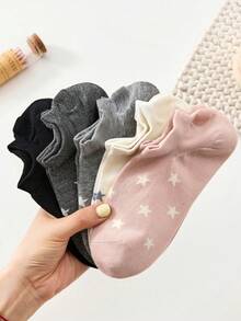 3/5 đôi tất cổ ngắn nữ họa tiết sao dễ thương màu trơn, phù hợp mặc hàng ngày, mọi mùa, giao ngẫu nhiên - Nhiều màu - Xem 7