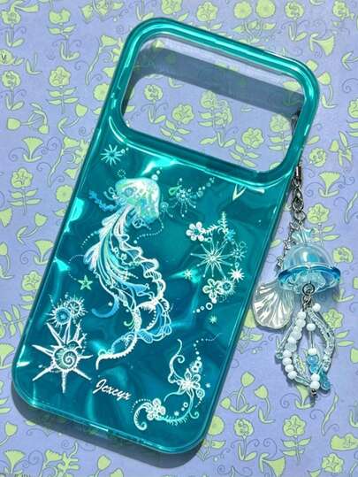 New Fashion Laser Aurora Dreamy Ocean Jellyfish Design Phone Case, Compatible With IPhone 16 15 14 17 Pro Max 15 Pro 16 Pro 14 15 16 Plus 17 16 15 14 13, Summer Style Shockproof Back Cover, Gift For Friends