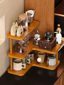 1 pieza Estante de almacenamiento multifuncional para escritorio, soporte multiusos para tazas, estante para perfumes, estante para especias, soporte para pasteles, adecuado para tazas de agua, tazas de café, juegos de té, escritorio de oficina, barra de café, cocina, decoración del hogar - Estilo de esquina - Ver 8