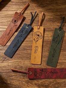 Customized PU Leather Bookmark With Personalized Name, Book Decoration, Gift For Her And Him, Reader Gift, Gift For Parents, Family, Friends, Book Lovers, Teacher Gift, Floral Name Bookmark, Holiday Birthday Gift, Souvenir, Party Favor - Multicolor - View 5