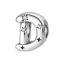 1 pieza Encanto de cuentas de la serie de iniciales estrelladas de estilo cielo estrellado celestial de plata de ley S925 de baja alergia, adecuado para pulsera original, fabricación de joyas DIY para mujeres, regalo de cumpleaños - Blanco - Ver 18