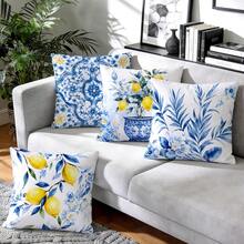 4pcs/1pc Fronha de Almofada em Porcelana Azul e Branca com Padrão Floral de Limão Sem Enchimento, Fronha de Almofada Impressa em Um Lado, Adequada para Sala de Estar, Quarto, Decoração de Casa, Fronha de Almofada para Todas as Estações - Multicolorido - Ver 9