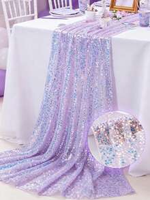Purple Iridescent Sequin Table Runner 12x72 Inches, Mermaid Party Glitter Table Runner, Reusable Shiny Sequin Table Runner, Suitable For Underwater Birthday, Baby Shower, Wedding Decoration - Purple - View 9