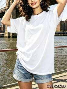 OVERSIZED-Women's 100% Cotton T-Shirt-Available In Multiple Colors,Suitable For Sports And Casual Wear-Summer Clothing-Summer Must Have-Women's Gift - 白色 - 查看 2