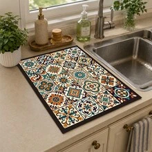 1pc Grid Pattern Diatomaceous Earth Drying Mat, Non-Slip Heat-Resistant Absorbent Pad, Suitable For Kitchen Countertop, Coffee Machine, Tableware, Home Cafe Bar Party Decoration Placemat Gift - Multicolor - View 9