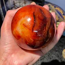 Bohemian Style - 1pc Elegant Natural Red Agate Sphere - Red Agate Quartz Ball With Geode, Suitable For Home Decor And Unique Holiday Gift, Perfect For Crystal Craft Collection - Red and White - View 1
