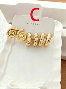 9pcs Vintage Ocean Style Metallic Earrings Set, Starfish Shell Flower Geometric C-Hoop Studs, Versatile For All Seasons, Travel & Vacation, Perfect Gift For Family And Friends - Gold - View 8