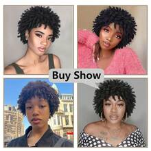 ZHENDEFA Short 100% Remy Human Hair Dreadlock Wig 13x4 HD Transparent Lace Frontal Afro Kinky Curly Twist Pixie Cut Wigs For Women - Multicolor - View 5
