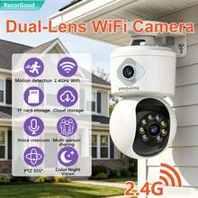 Cámara de 2K WIFI de función completa, visión nocturna a color de doble lente, PTZ Pan-Tilt-Zoom, detección de movimiento precisa por IA, alarma de sonido y luz, disuasión con un solo clic, conexión inalámbrica WiFi de 2.4GHz, audio bidireccional + uso compartido multiusuario, compatible con tarjeta Micro SD / almacenamiento en la nube + reproducción + visualización en pantalla múltiple, notificaciones de alarma en tiempo real a través de la aplicación - Especificaciones múltiples - Ver 2
