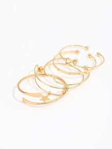 5pcs Vintage Star Push-Pull Adjustable Bangle Set, Multi- Knot & Hammered Texture Open Cuff Bracelets For Women - Gold - View 3