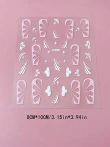 2 Stück 5D geprägte 3D Nagelkunst Aufkleber, DIY Nageldekoration, Rosa & Weiß Französische U-Form mit weißem Blütenblattmuster, geeignet zum Erstellen von sanftem Ballettstil und süßer französischer Linien Nagelkunst - Verschiedenfarbig - Übersicht 6