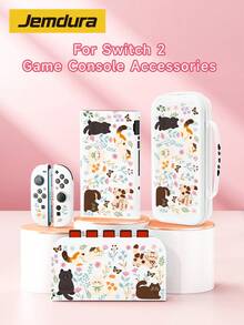 New Switch 2 (2025) Game Console Accessories, Cartoon Kitten Floral Pattern Switch Protective Case, Compatible With Switch 2/Switch NS/Switch OLED/Lite, Suitable For Switch 2/Switch Game Console Accessories, Full Set, Storage Bag, Card-Insertable Dock, Switch Protective Case, Best Gift For Switch Players - Multicolor - View 1