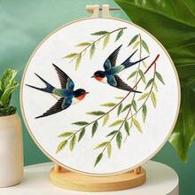 Mori Style Natural Floral & Bird Embroidery Spring Swallow Butterfly Flower Beginner DIY Handmade Embroidery Kit Versatile For Living Room & Entryway - Multicolor - View 6