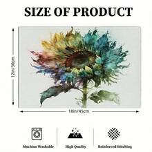 1/2/4/6/8PCS Floral Placemats,45*30cm,2 Prints: Sky Cloud Zinnia Painting & Watercolor Gradient Sunflower. 100% Polyester, Fade/Water/Stain/Heat Resistant, Machine Washable & Durable For Home Dining Decor. - Multicolor - View 10
