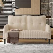 Sofá de dos plazas de pana con acolchado confortable, respaldo alto y bolsillos laterales, patas metálicas, bolsillos laterales integrados, suavidad acogedora y soporte óptimo, perfecto para espacios de relajación en la oficina en casa. - Beis - Ver 4