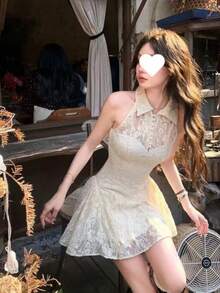 Women Short Dresses - Apricot - View 2