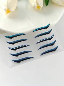 1pc Blue Black Rhinestone Eyeliner Face Decoration Sticker, Diamond Eyeliner Sticker, Reusable Eyeliner Sticker, Easy To Use, Suitable For Women's Makeup And Eye Decoration - 彩色 - 查看 6