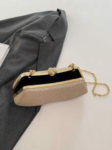 Premium Evening Clutch Bag With Pearl Clasp Design, Handheld And Crossbody Dual-Use Party Bag - Gold - View 3