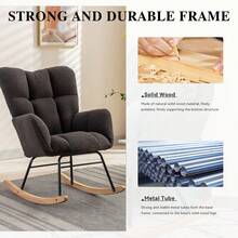 Nursing Rocking Chair, Teddy Glider Chair For Nursery, Comfy Living Room Armchairs With High Backrest For Adults - 深灰色 - 查看 3