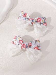 2pcs/4pcs Juego de pinzas para el cabello con lazo de malla floral para niñas, combinación adecuada para decoración diaria - Multicolor - Ver 10