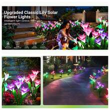 4pcs Purple Lily Solar Garden Lights, Larger Lily Flowers, 7 Color Gradient Outdoor Solar Lights - Larger Solar Panel, Smart Light Sensor Auto On At Dusk And Auto Off At Dawn, Suitable For Yard Garden Decoration, Gift For Mom, Gift For Garden Lovers - Lily - View 9