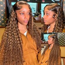 30 Inch Highlight Ombre Lace Front Wig Human Hair 13x6 HD Honey Blonde Deep Wave Lace Front Wigs Human Hair 250% Density 4/27 Wet And Wavy Water Wave Lace Frontal Wigs 13x4 Colored Culy Glueless Wigs Human Hair For Women - S4/27 - 查看 11