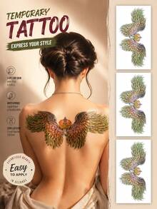 Waterproof Angel Wings Temporary Tattoo Sticker For Women, Crown Wing Fake Tattoo, Long Lasting Body Art For Back Shoulder Festival Party - Multicolor - View 1