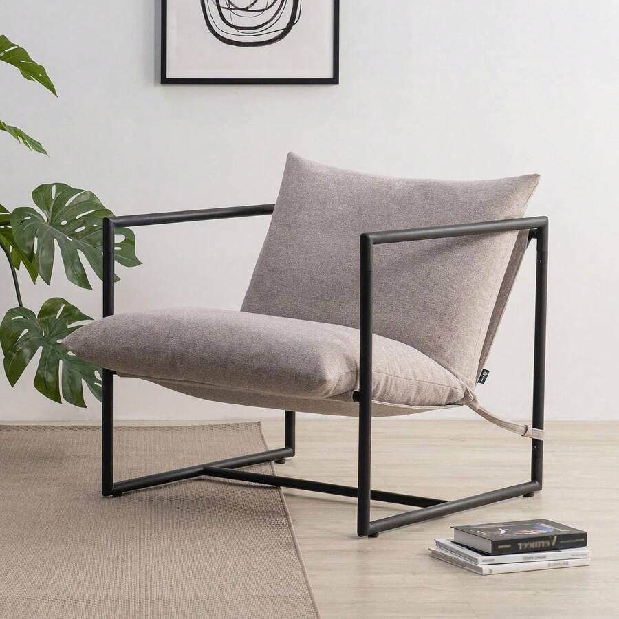 Zinus Aidan| Silla de Estructura Metálica con Cojines de Espuma Color Avena y de Fácil Armado| Garantía de 1 año - Blanca - Ver 1