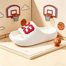 Number 23 Print Foam Slippers For Middle And Older Children, Fashionable Lightweight EVA Indoor/Outdoor Bathroom Shower Slides For Boys - White - View 5