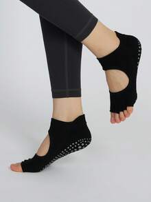 Calcetines de yoga sin deslizamiento cómodos con dedos separados y corte bajo en los dedos y el arco, calcetines deportivos protectores para interiores - Negro - Ver 2