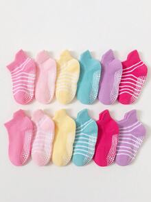 12 Pairs Girls Candy Color Basic Non-Slip Sole Children Sports Socks With Ear Tabs, Multi-Function Trampoline Socks, Floor Socks - Multicolor - View 2