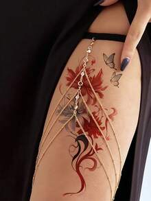 Waterproof Butterfly Flower Temporary Tattoo Sticker For Women, Long Lasting Fake Tattoo Decal For Leg, Arm, Shoulder, Back, Festival Party Vacation Body Art - Multicolor - View 2