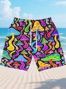 Short de Bain Homme 3D Colorful Psychedelic Mushrooms Pattern Confortable Respirant Été Plage Look Attrayant Idéal pour Vacances - Multicolore - Voir 4