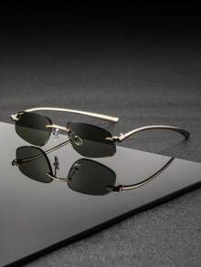 Un par de gafas geométricas de metal sin montura para hombres, de estilo vanguardista, exquisitas, únicas y sutilmente lujosas de estilo americano, gafas de moda adecuadas para clientes que asisten a cumbres de la industria y negociaciones de negocios. - Multicolor - Ver 16