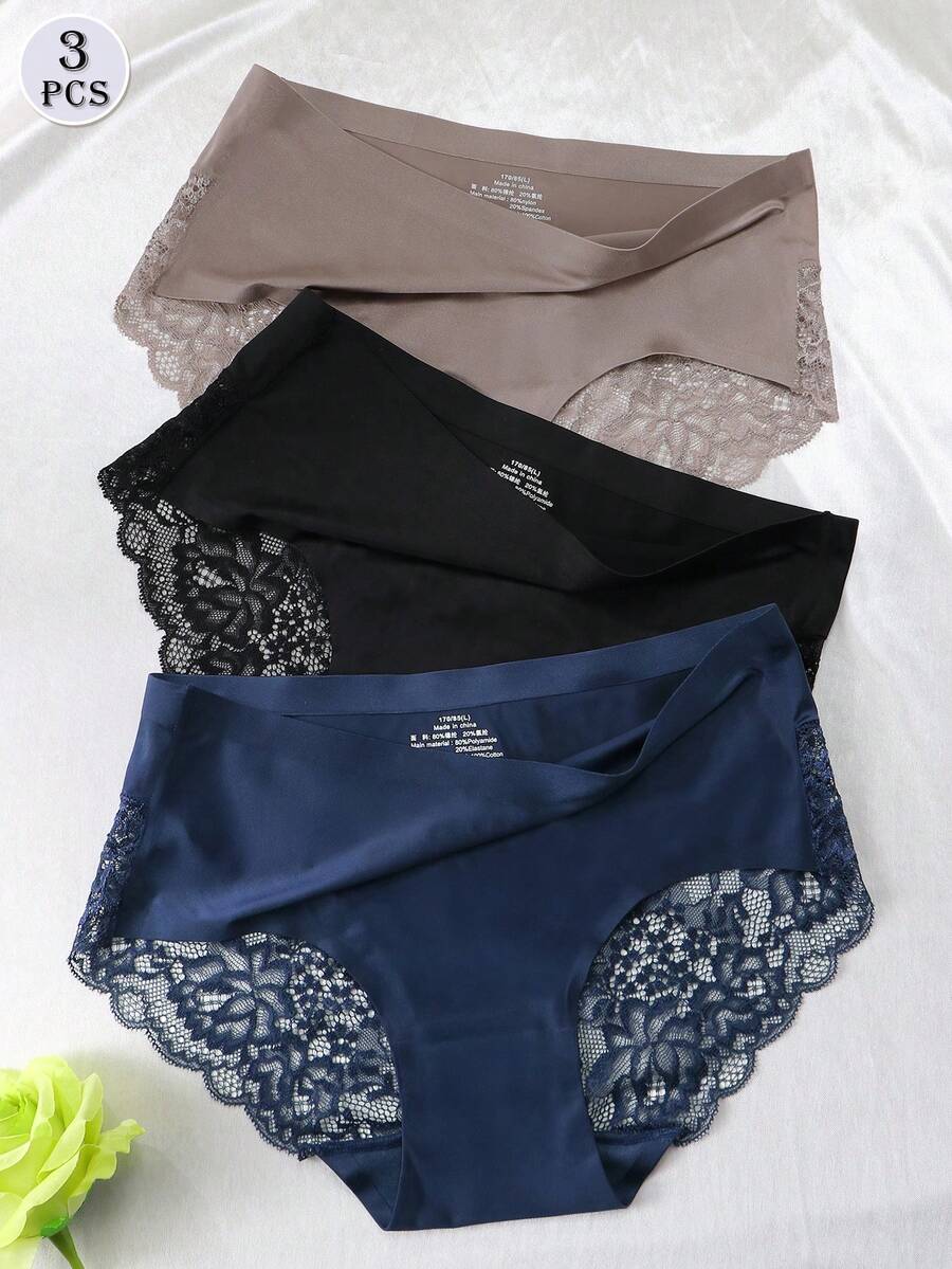 3件組女款性感冰絲無縫三角內褲 - 彩色 - 查看 1
