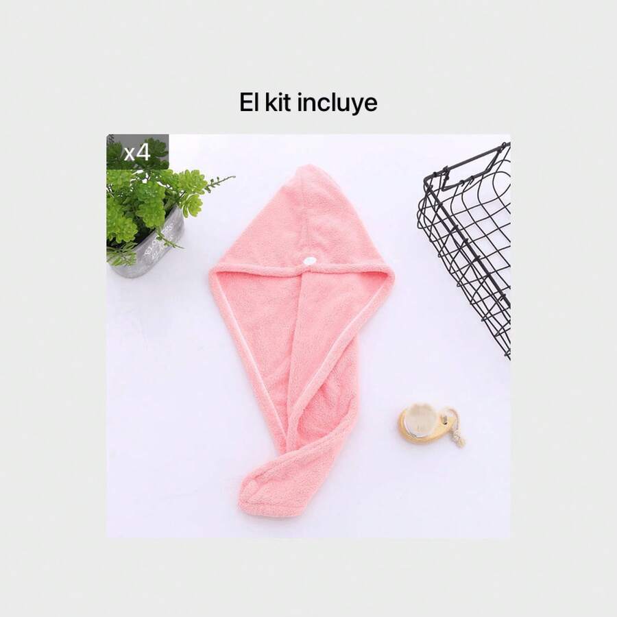 Gorro secacabello microfibra con broche, muy absorbente y secado rápido - rosa*4 - Ver 1