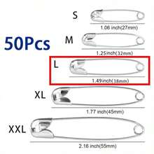 50pcs Stainless Steel Pin Brooch For Diy Jewelry Making Craft Supplies, 5 Different Sizes Of Safety Pins, Durable Safety Pins, Small And Large Safety Pins, Suitable For Sewing And DIY Arts And Crafts - B-Silver - View 15
