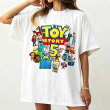 Vintage Disney Toy Story 5 Characters Mashup Shirt, Retro Woody Buzz Lightyear All Toys T-Shirt Oversized T-Shirt Summer Clothes - 白色 - 查看 1