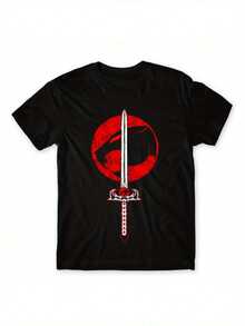 Thunder Cats Sword Graphic T-Shirt - Vintage Anime And Manga Horror Design, Black With Red And White Print, Y2K Women's Top, All-Weather Casual Wear, Merchandise - 黑色 - 查看 1