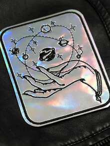 1片全息星空手掌熨燙貼布，宇宙行星刺繡貼布 - 彩色 - 查看 2