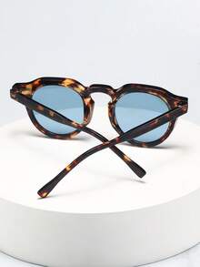 1pc Unisex Retro Round Small Frame Minimalist Personalized Fashion Glasses, Suitable For Travel, Holidays, Beach And Daily Wear - Tortoise Shell Frame Blue Piece - View 2