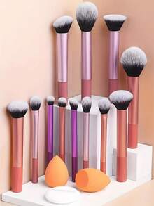 12-Piece Long Handle Makeup Brush Set - Professional Makeup Brushes, Complete Set Of Powder Brush, Eyeshadow Brush, Blush Brush - Multicolor - View 2